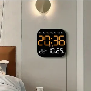 Intelligent Large Screen Digital Living Room Wall Clock with Remote Control, Battery Powered LED Wall Clock with Calendar Time and Temperature Display, Valentine's Day Gift, LED Alarm Clock, Digital Clock Decor